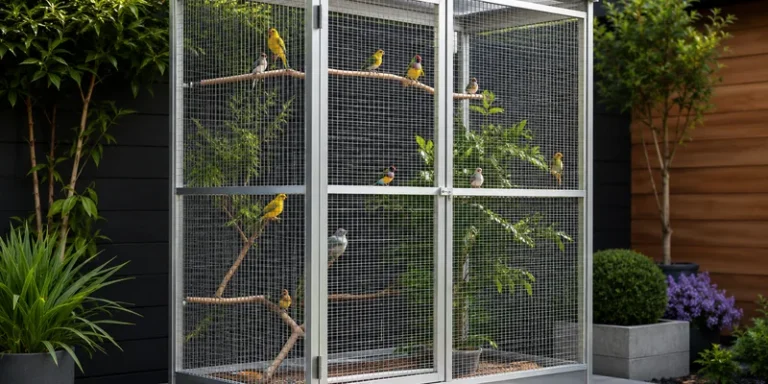 Strakke aluminium voliere in moderne tuin