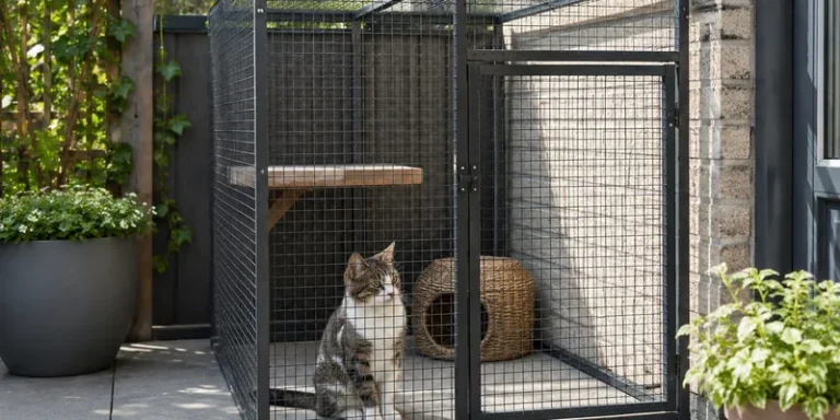 Compacte kattenren op het terras met kat