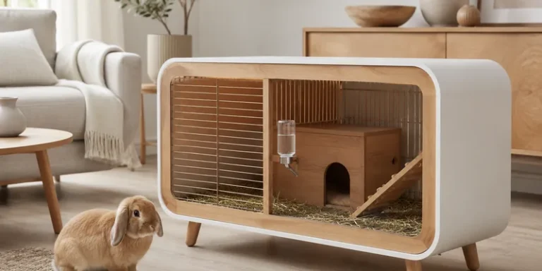 Design konijnenhok in Scandinavische woonkamer
