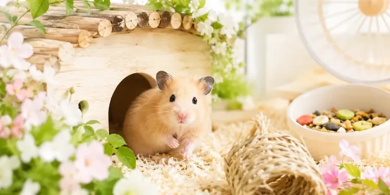 Hamster in houten huisje