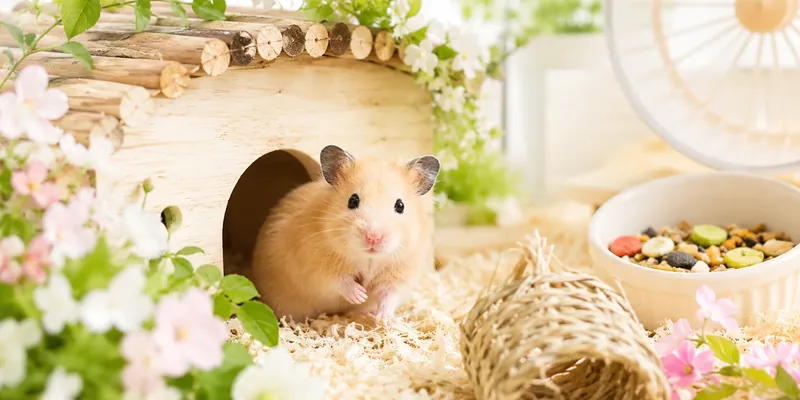 Hamster in houten huisje