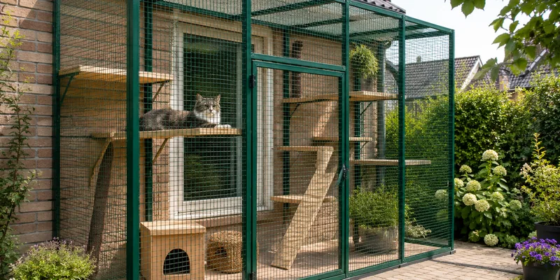 Groene aanbouw-kattenren tegen het huis