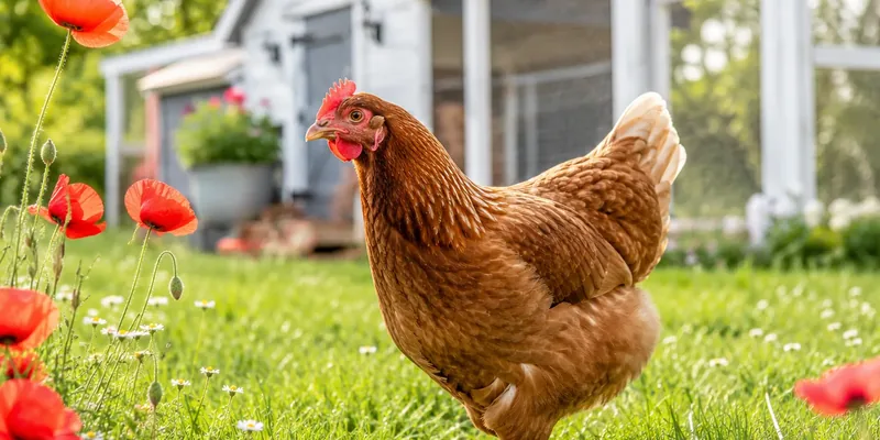 Gezonde bruine kip in het gras