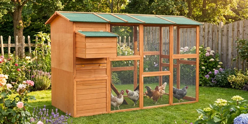 vidaXL houten kippenhok met ren in de tuin
