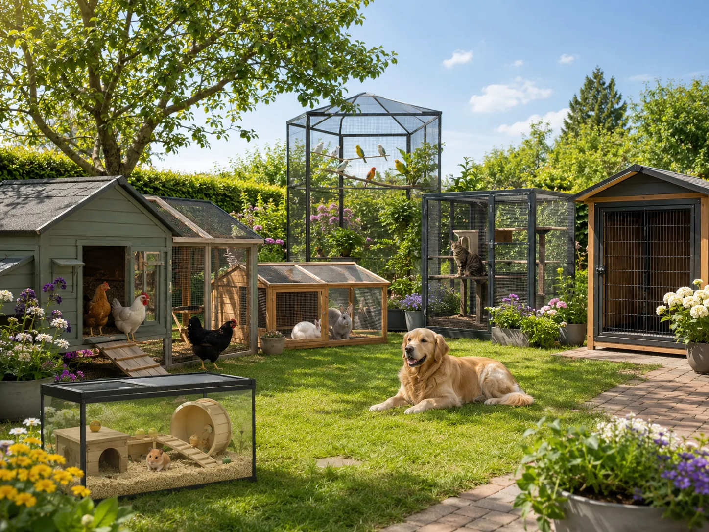 Dierenverblijven en volieres in de tuin
